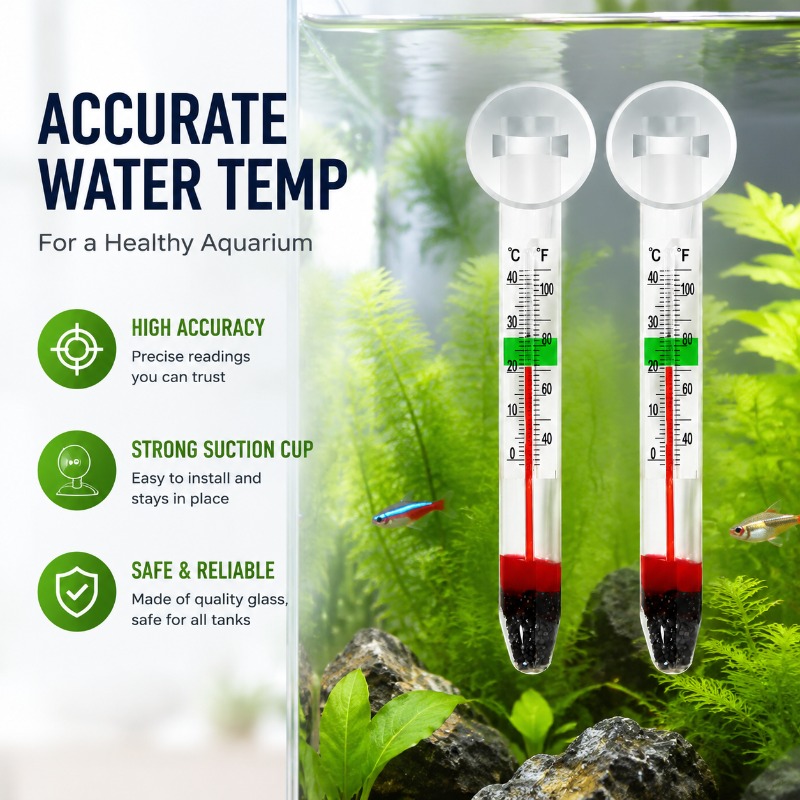 Planted Aquarium Water Temperature - ميزان حرارة زجاجي للأحواض المائية مع