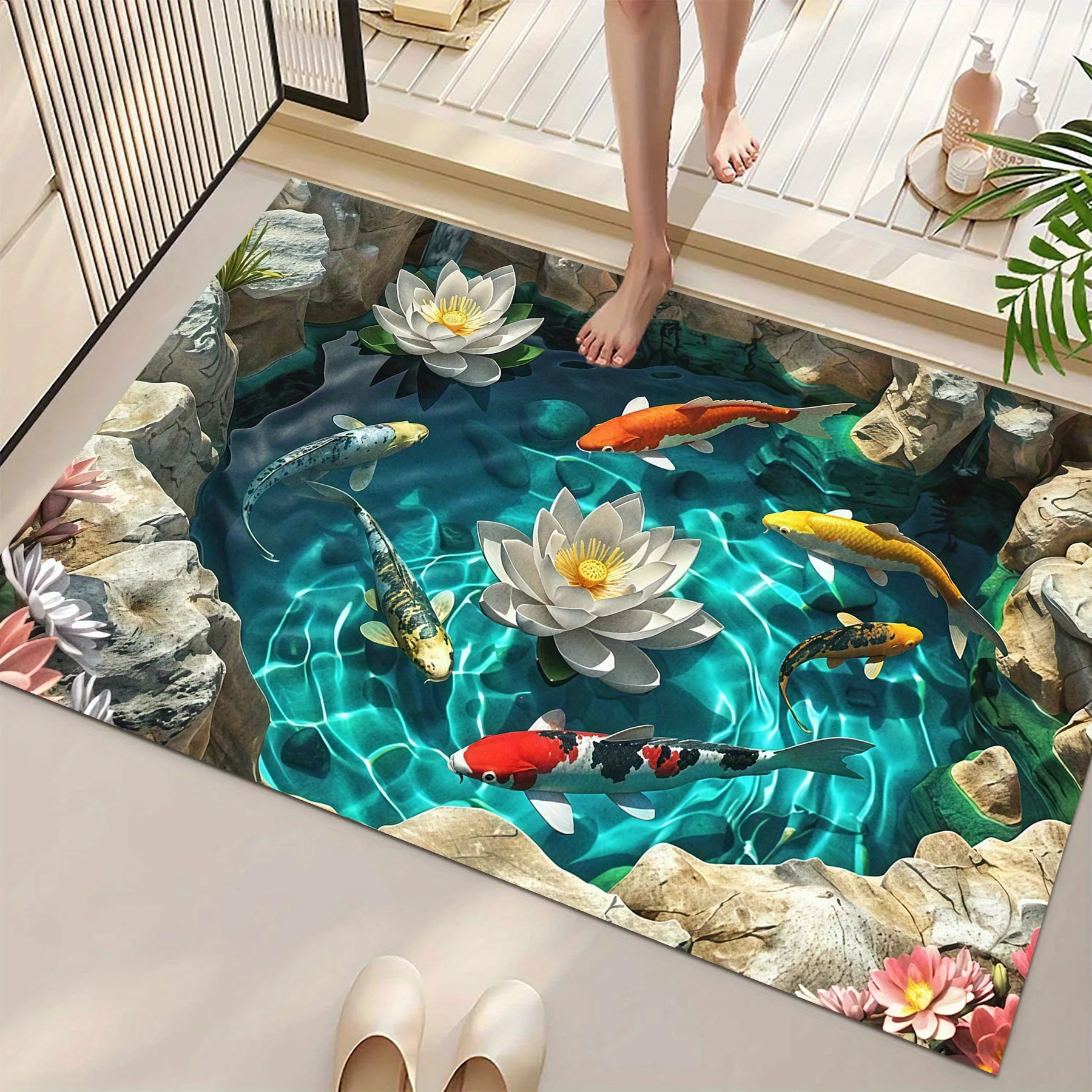 Aquarium Plant Echinodorus - سجادة حمام بتصميم سمكة الكوي وزهرة